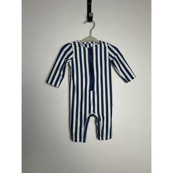 Baby Mori Navy Stripe One-Piece Rashguard Beach Summer Size 0-3 Months - Picture 1 of 4